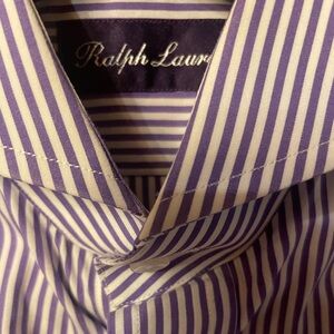 Ralph Lauren Purple Label Dress Shirt Purple White Stripe Made In Italy 15.5